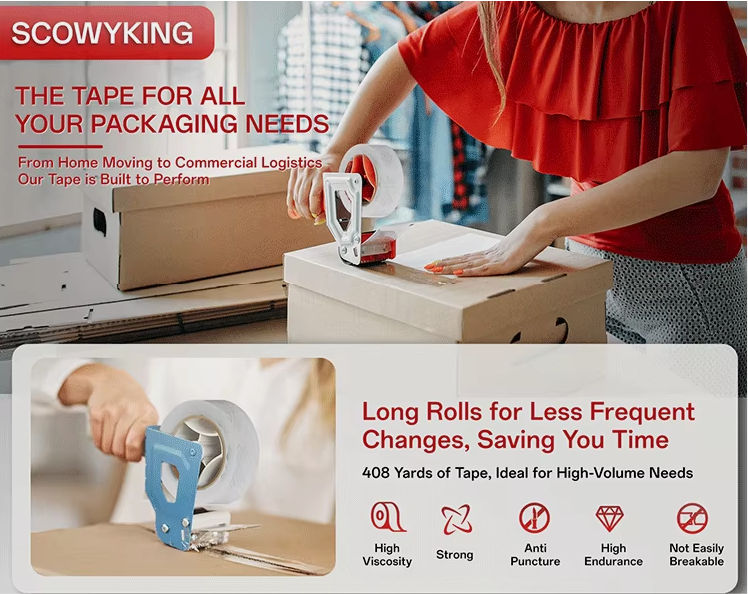 Super Transparent BOPP tape with acrylic adhesive, activated for sealing and packaging